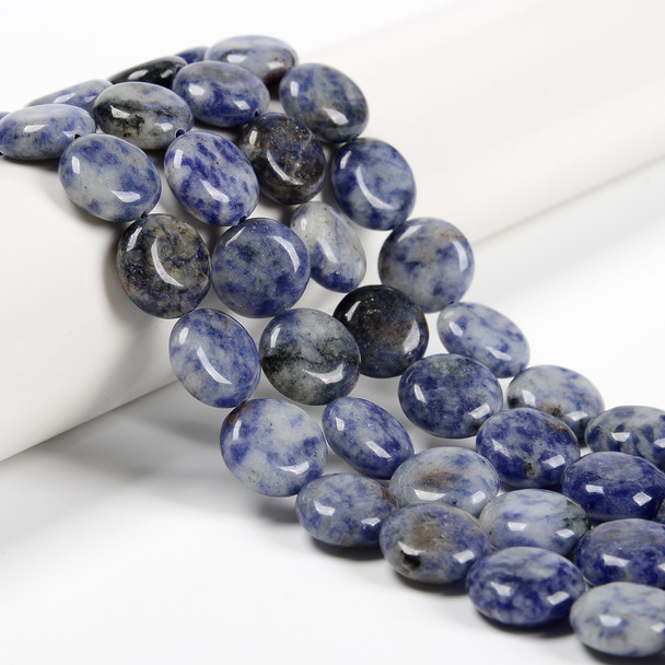 Blue Spot, Jasper, Dyed, Smooth Coin, One 15mm Strand