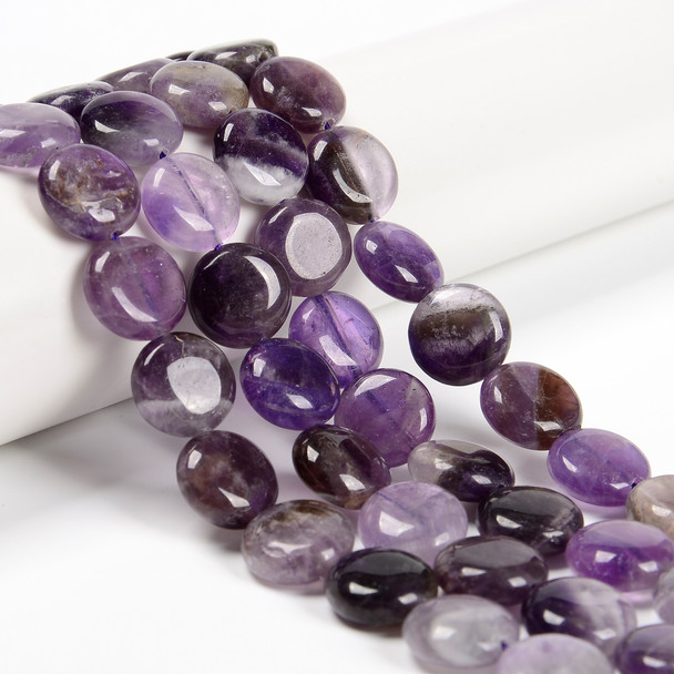 Amethyst, Mixed, Quartz, Natural, Smooth Coin, One 15mm Strand
