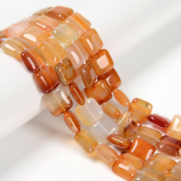 Carnelian Agate, Mix, Heated, Smooth Square, One 12mm Strand