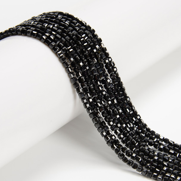 Tourmaline, Black, Natural, Faceted Mini Cube, One 2.5mm Strand