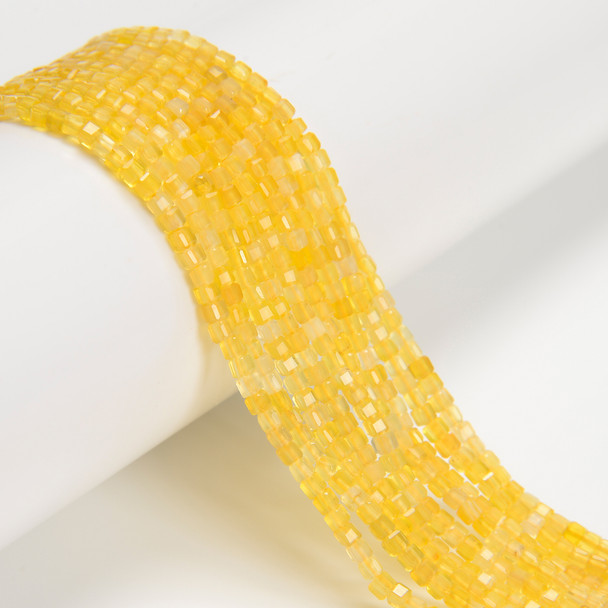 Yellow Agate, Dyed, Faceted Mini Cube, One 2.5mm Strand