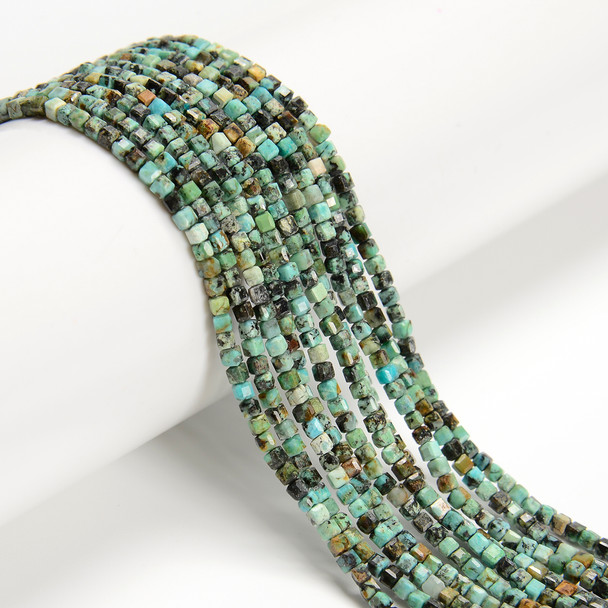African Turquoise, Jasper, Dyed, Faceted Mini Cube, One 2.5mm Strand