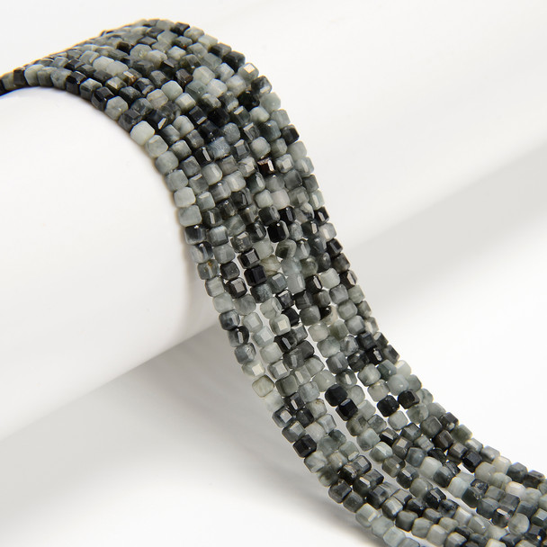 Eagle's Eye, Natural, Faceted Mini Cube, One 2.5mm Strand