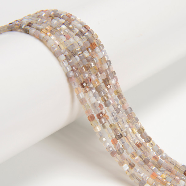 Botswana Agate, Natural, Faceted Mini Cube, One 2.5mm Strand