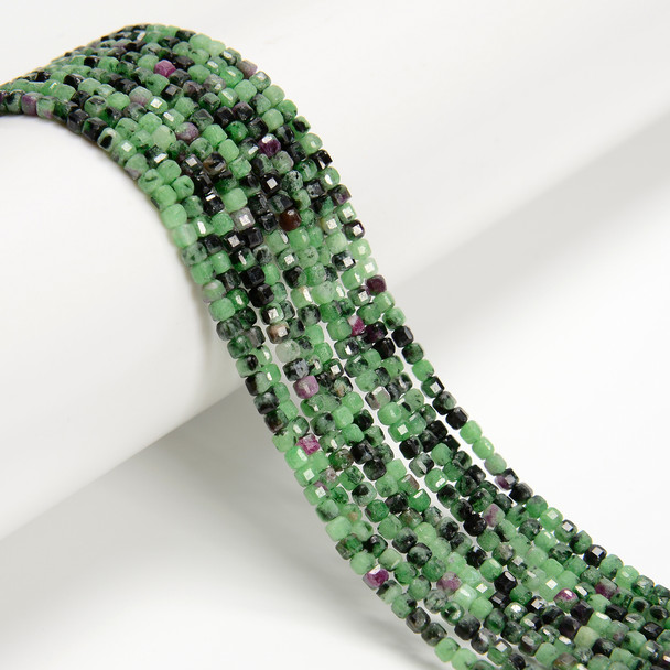 Ruby Zoisite, Natural, Faceted Mini Cube, One 2.5mm Strand