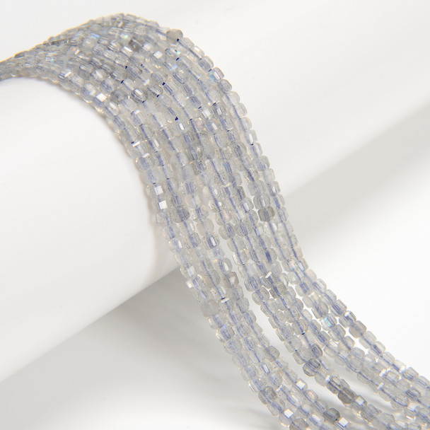 Labradorite, Natural, Faceted Mini Cube, One 2.5mm Strand