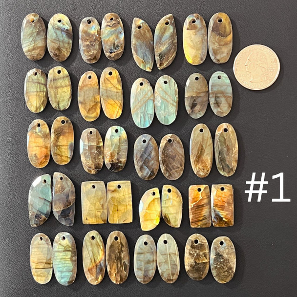 Labradorite, Faceted, Matched Pairs, Pendants, Pick Lot You Like, 100 Grams