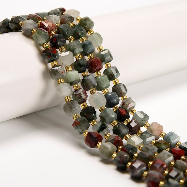 Bloodstone, Natural, Fancy Faceted Cube Beads, One 6mm Strand