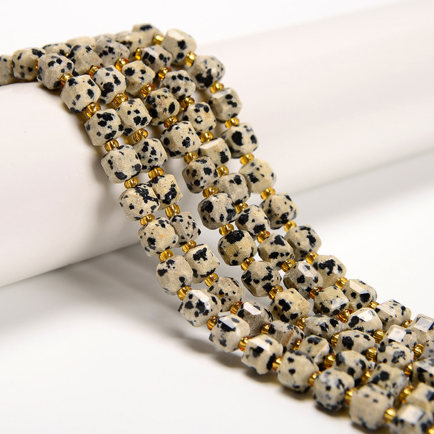 Dalmatian Stone "Jasper", Natural, Fancy Faceted Cube Beads, One 6mm Strand
