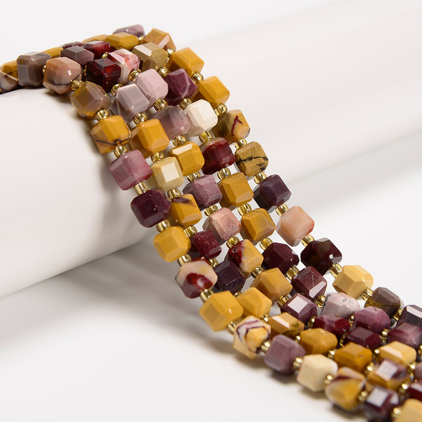 Mookaite Jasper, Natural, Fancy Faceted Cube Beads, One 6mm Strand