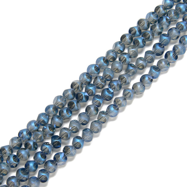 Steel Blue, Smooth Round, Window Cut Glass, One 4mm Strand