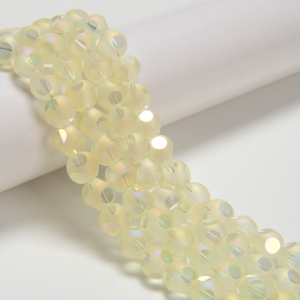 Lemon A/B, Smooth Round, Window Cut Glass, One 8mm Strand