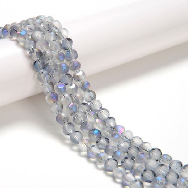 Transparent Blue Flare, Smooth Round, Window Cut Glass, One 6mm Strand