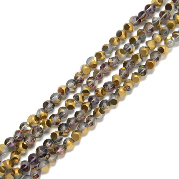 Gold & Black Mix A/B, Smooth Round, Window Cut Glass, One 4mm Strand