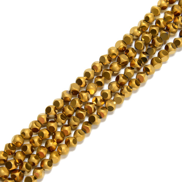 Gold, Smooth Round, Window Cut Glass, One 4mm Strand