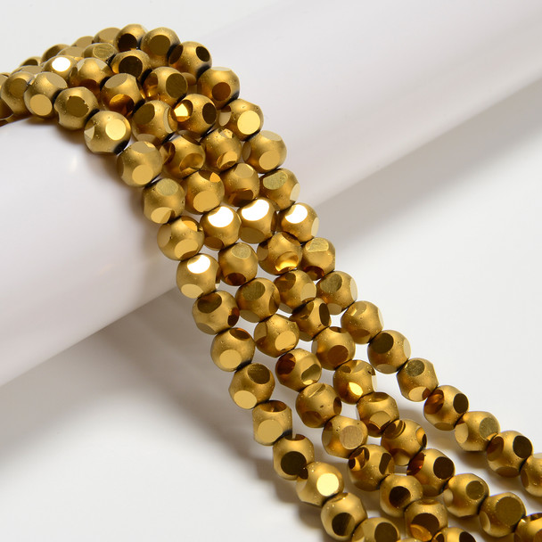 Gold, Smooth Round, Window Cut Glass, One 6mm Strand