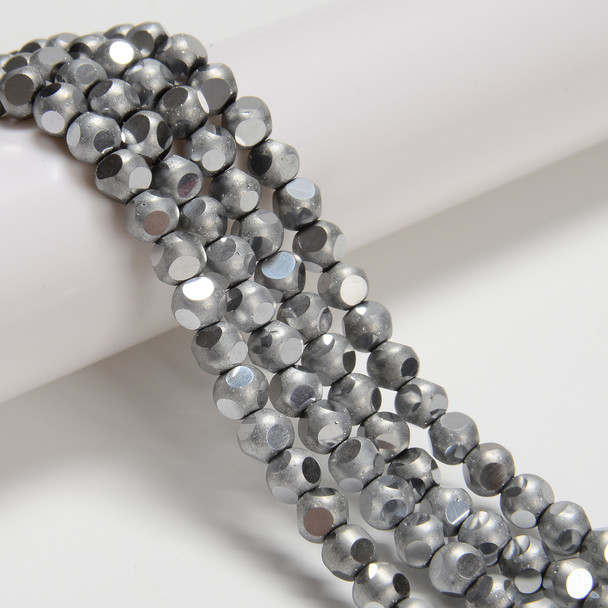 Silver, Smooth Round, Window Cut Glass, One 6mm Strand