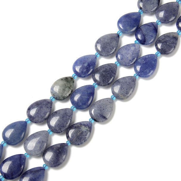Aventurine, Blue, Natural, Smooth, Teardrop , One 13x18mm Strand