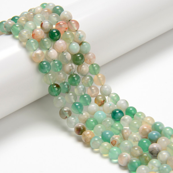 Agate, Green Sakura Flower, Natural, Smooth Round, 6mm