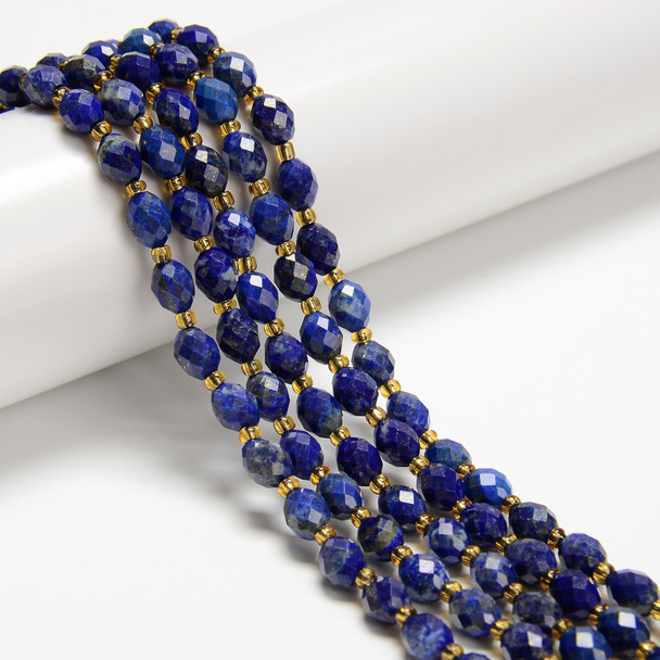 Lapis, Natural, Faceted Rice Beads, One 6x8mm Strand