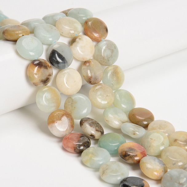 Amazonite, Mix, Natural, Smooth Coin, One 15mm Strand