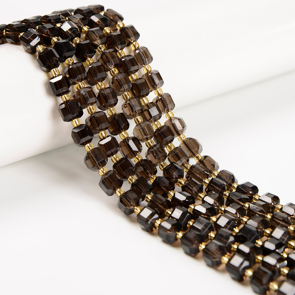 Smoky Quartz, Heated, Fancy Faceted Cube Beads, One 6mm Strand