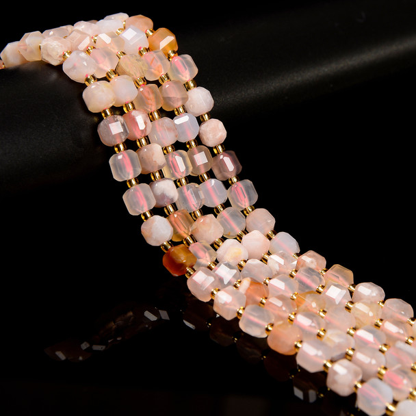 Flower Agate, Natural, Faceted Cube, One 6mm Strand