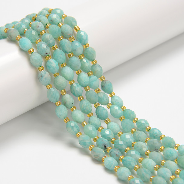 Amazonite, Natural, Faceted Rice Beads, One 6x8mm Strand