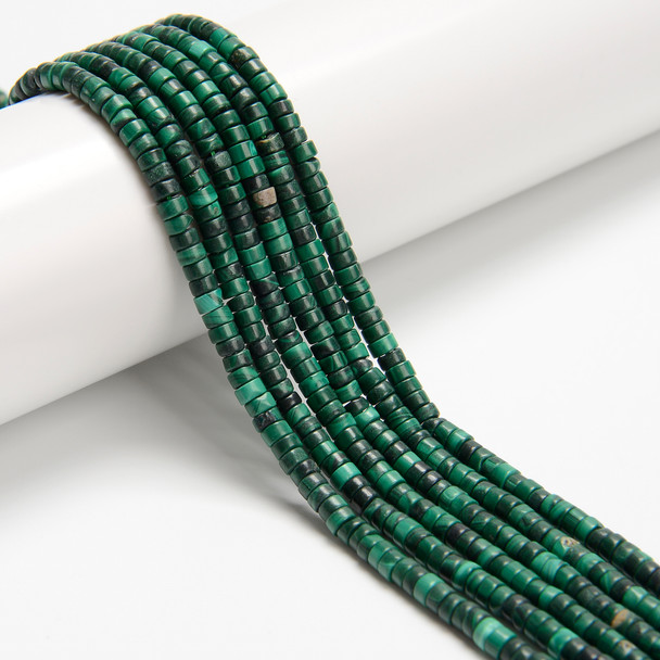 Malachite, Natural, Heishi, One 4x2mm Strand