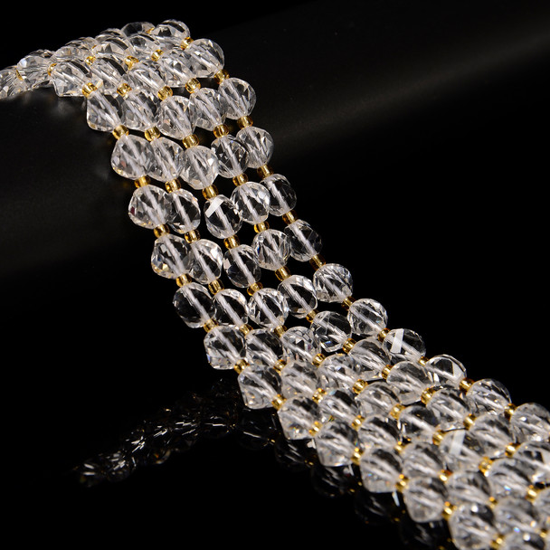 Crystal Quartz, Natural, Faceted Twisted Helix Beads, One 8mm Strand