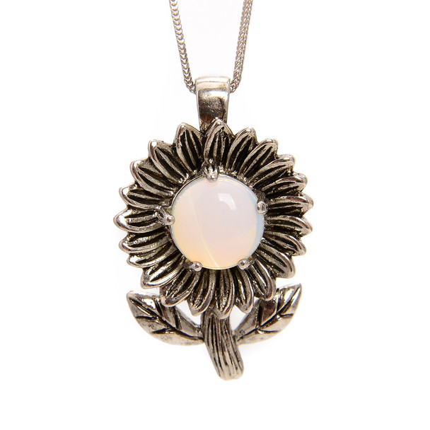 Glass, Opalite, Sunflower, One Pendant, 33x22mm