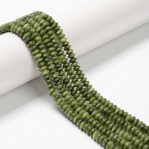 Jade, Nephrite, Green, Natural, Heishi Bicone, One 3x6mm Strand