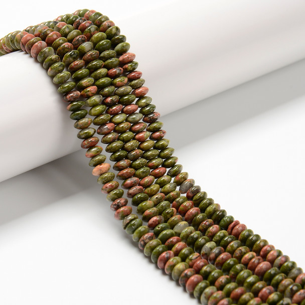 Unakite, Natural, Heishi Bicone, One 3x6mm Strand