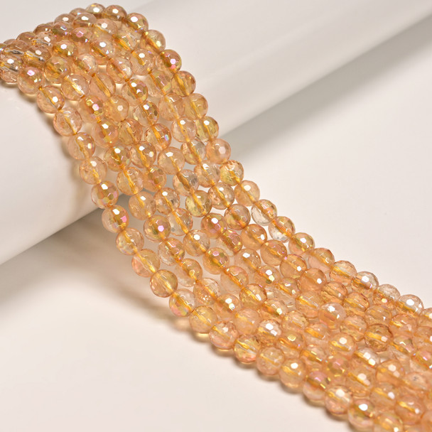 Citrine, Quartz, AB Coated, Heated, Faceted Round, One 6mm