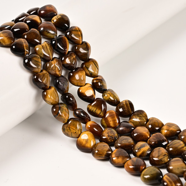 Tiger Eye, Natural, Puffy Heart, One 10mm Strand
