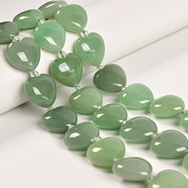 Aventurine, Green, Natural, Puffy Heart, One 20mm Strand