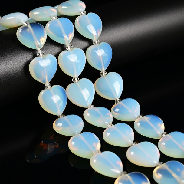 Opalite, Glass, Puffy Heart, One 20mm Strand