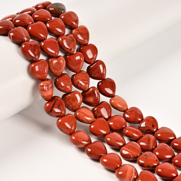 Red Jasper, Natural, Puffy Heart, One 10mm Strand