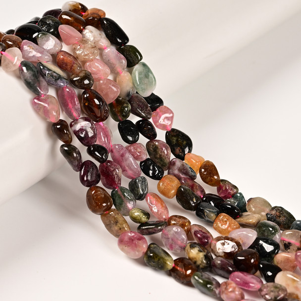 Tourmaline, Mix, Natural, Smooth, Nuggets, Varied Sizes, One 8-10mm Strand