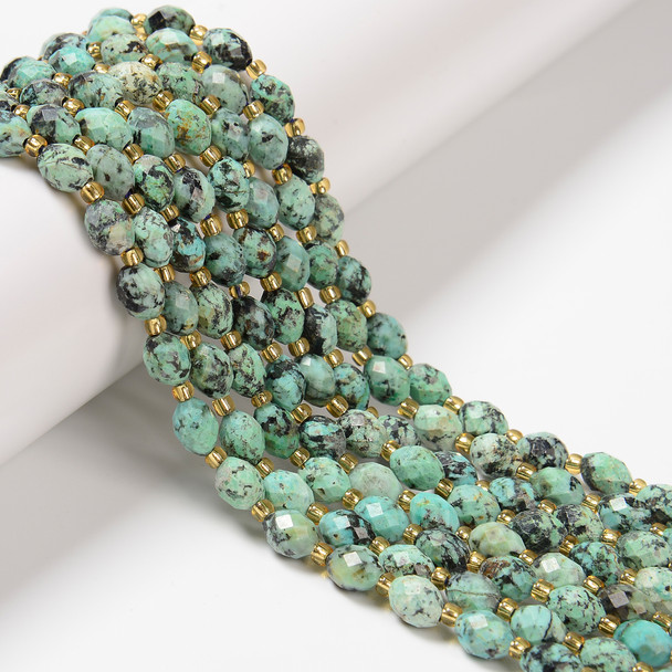 African Turquoise, Jasper, Dyed, Faceted Rice Beads, One 6x8mm Strand