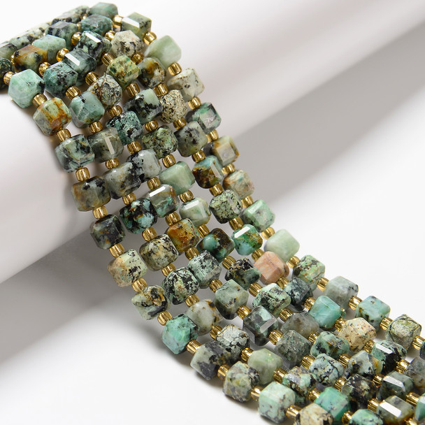 African Turquoise, Jasper, Dyed, Fancy Faceted Cube Beads, One 6mm Strand
