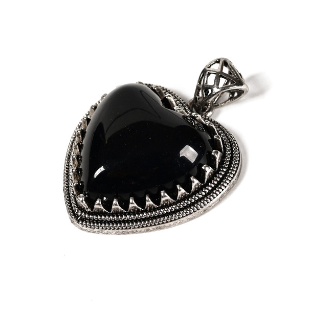 Black Agate, Dyed, Heart Studded, One Pendant, 35x25mm