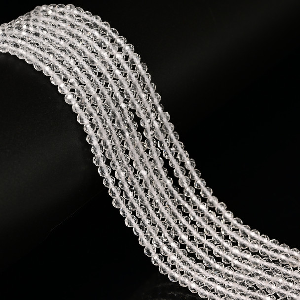Crystal Quartz, Natural, Faceted Round, One 3mm Strand