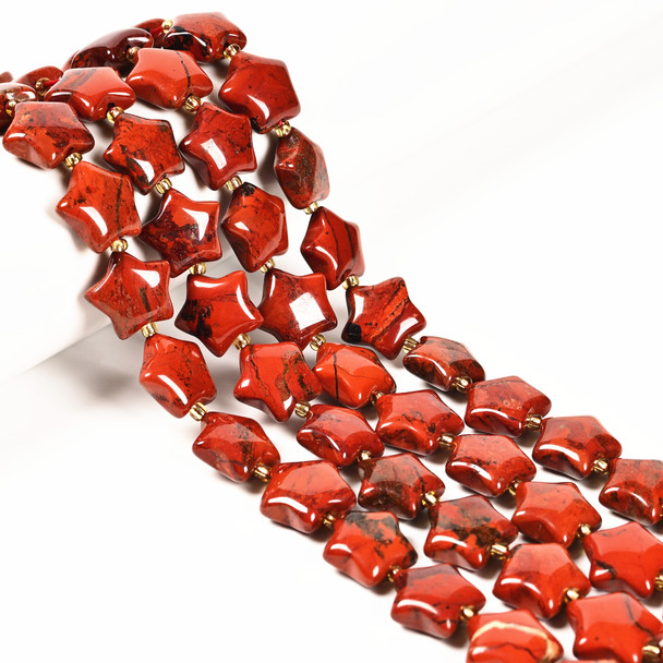 Red Jasper, Natural, Smooth, Stars, One 15mm Strand