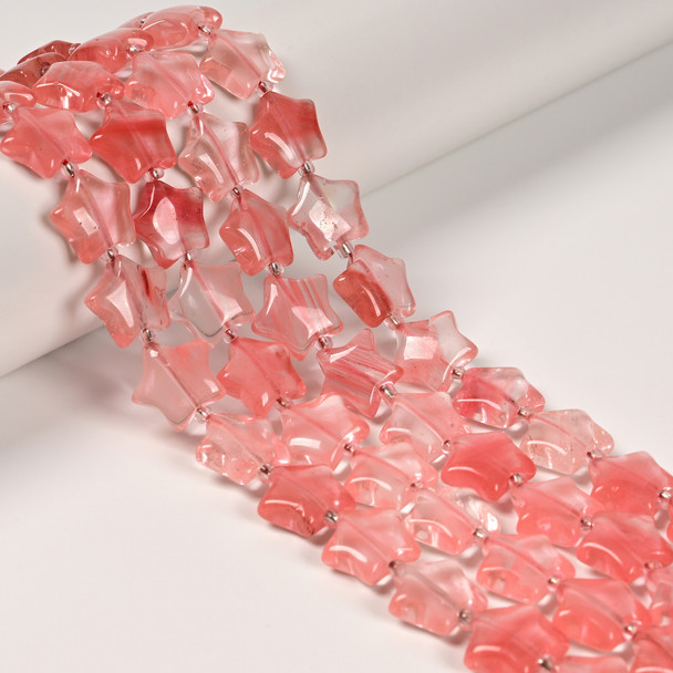 Cherry Quartz Glass, Smooth, Stars, One 15mm Strand