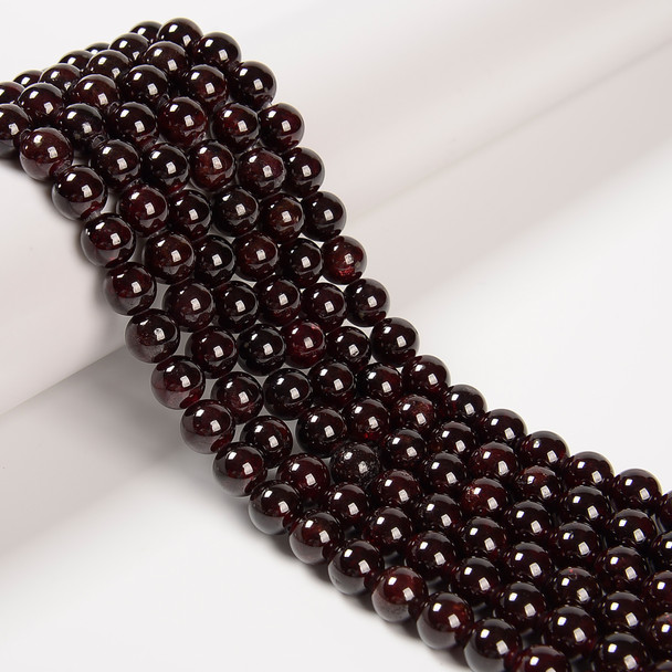 Garnet, Natural, Smooth Round, 8mm with 2mm Hole, One Strand