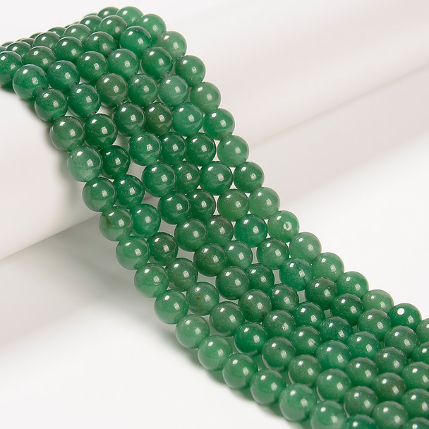 Aventurine, Green, Natural, Smooth Round, 8mm with 2mm Hole, One Strand