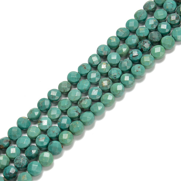Turquoise, Chinese, Stabilized, Faceted Coin, One 8mm Strand