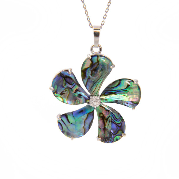 Abalone, Flower, One Pendant with Crystal, 42mm