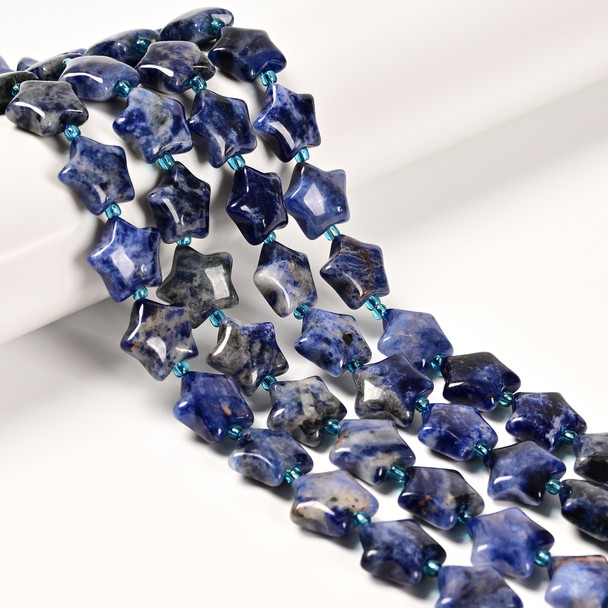 Sodalite, Natural, Smooth, Stars, One 15mm Strand